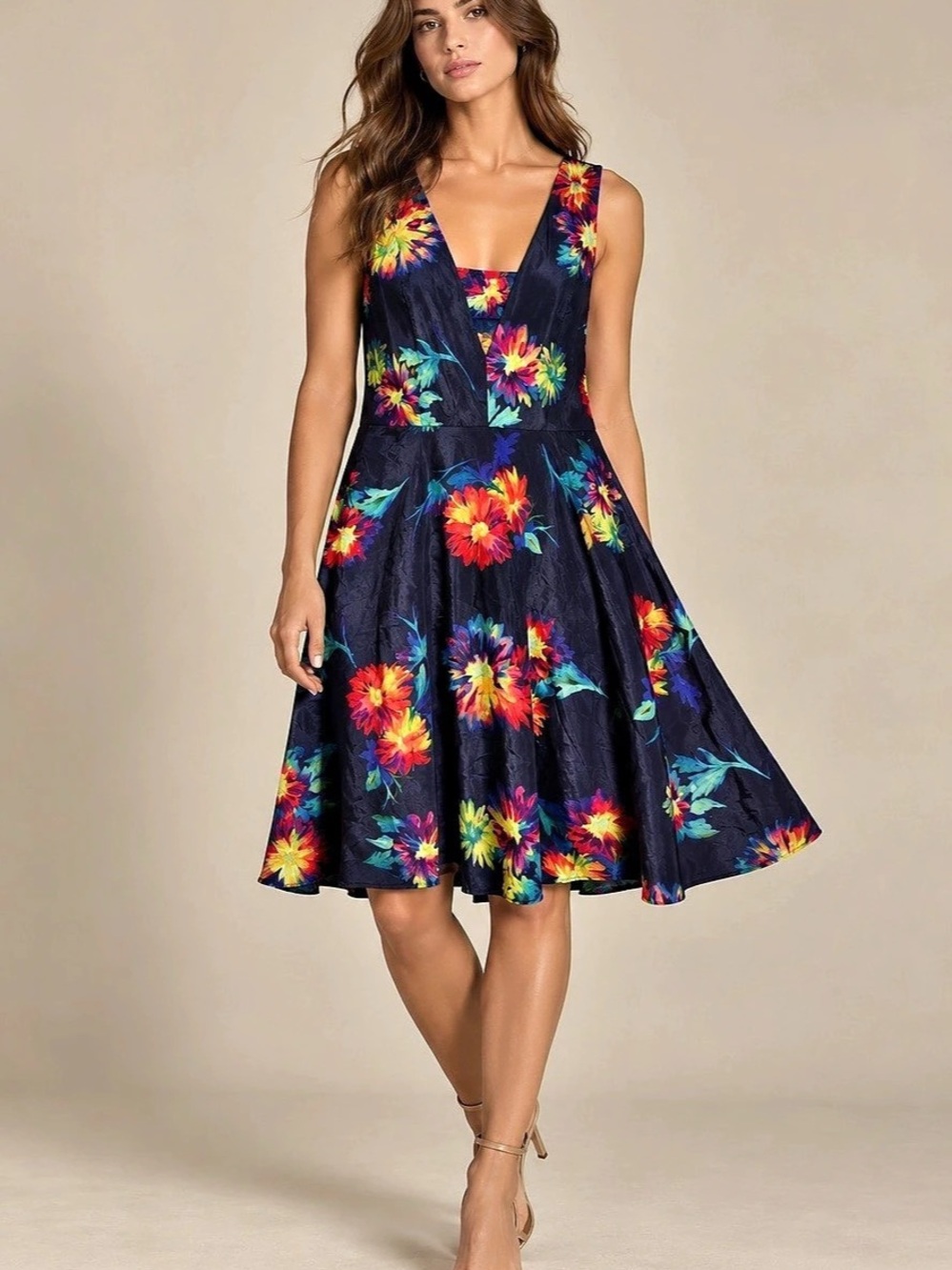 Betsey Johnson Navy Floral Fit & Flare Party Dress Size 14